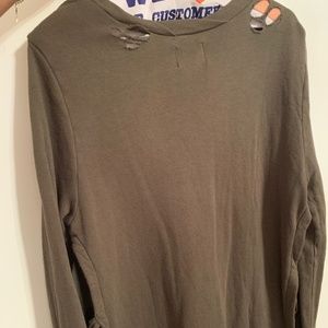 Army green sweater with ties on the side
